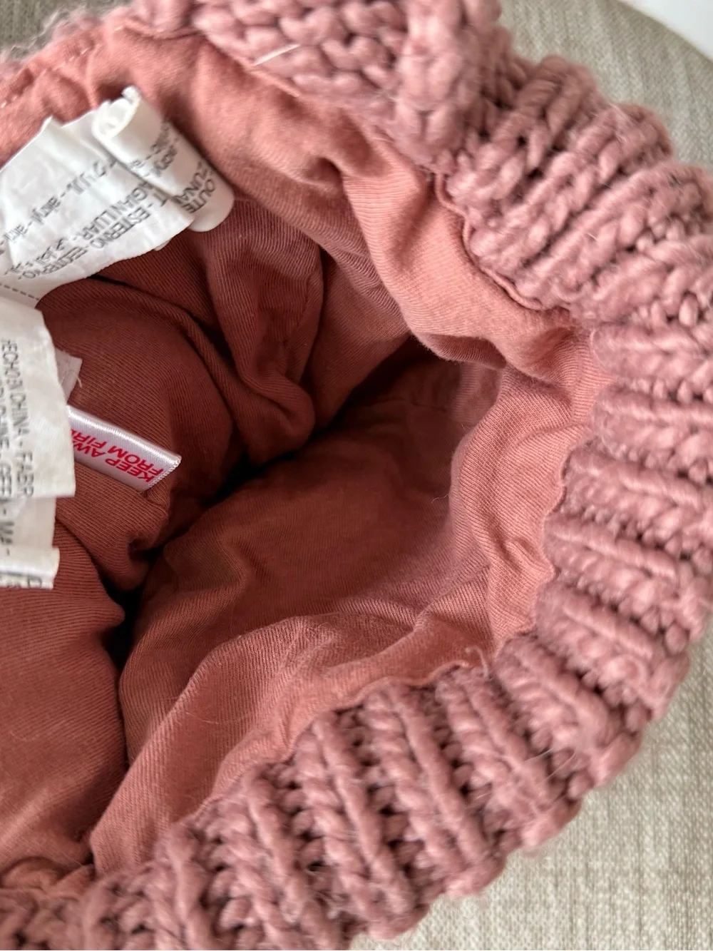 Zara Kids Rose Pink Knit Bear Pom Pom Earflap Hat